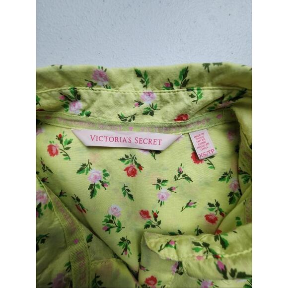 Victoria Secret Shirt Womens Extra Small Yellow Floral Button Front Sleep - Picture 15 of 16